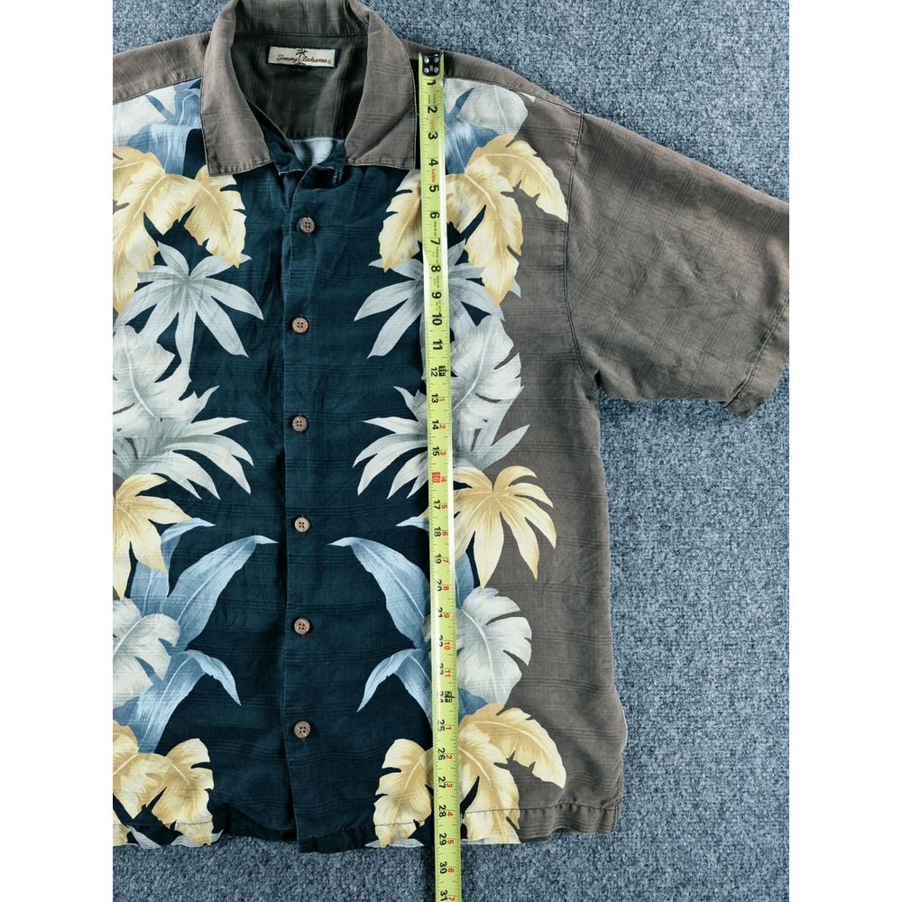 Tommy Bahama Mens Large 100% Silk Tropical Palm Leaf Print Camp Shirt Brown Teal - Picture 10 of 10